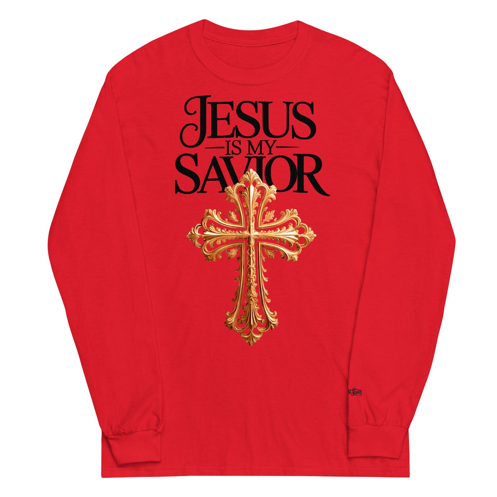 Men’s Long Sleeve Shirt – “Jesus Is My Savior” | J316 Label