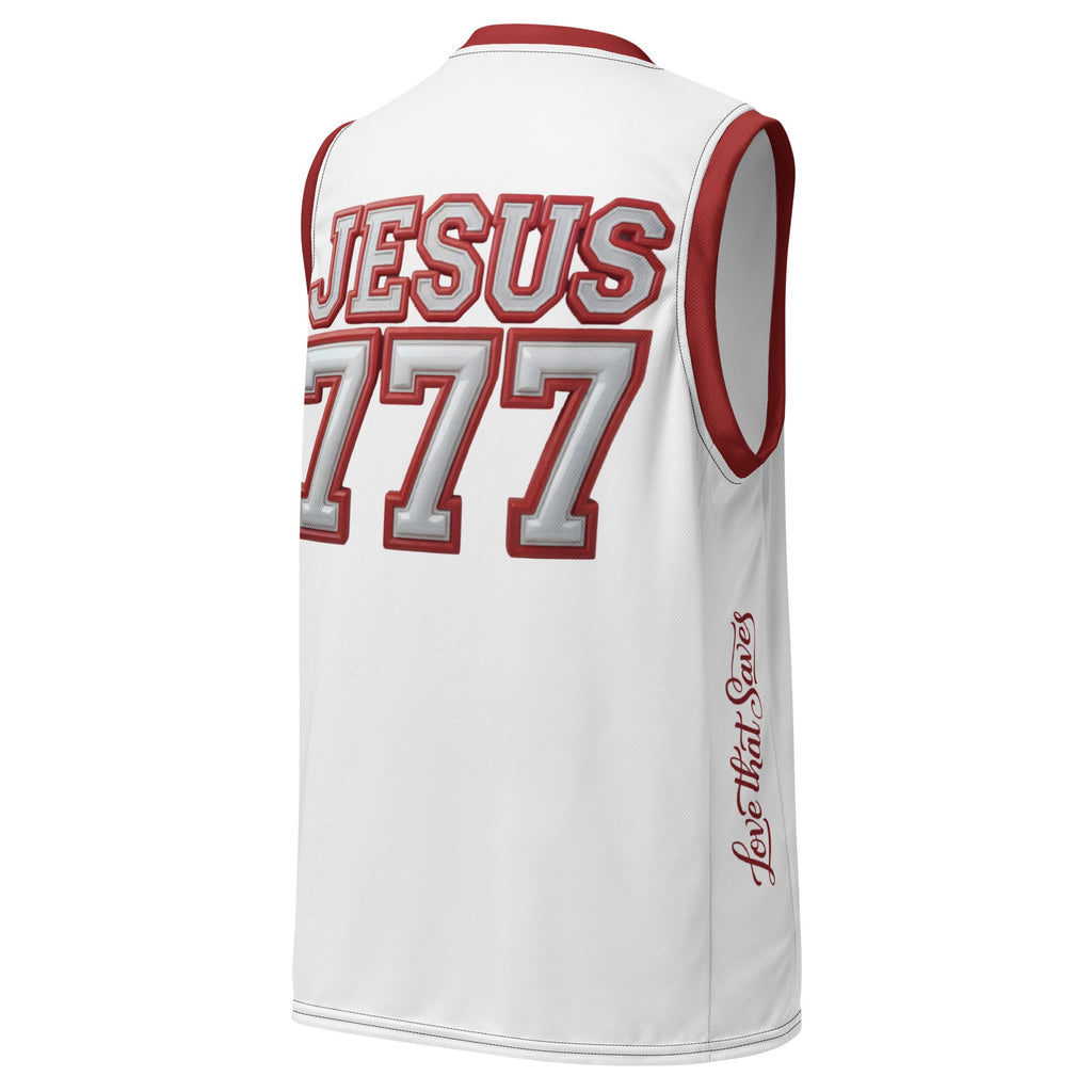 Recycled unisex basketball jersey - “JESUS 777” | J316 Label